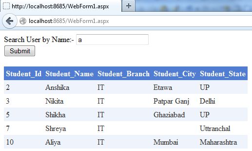 search database and show in grid